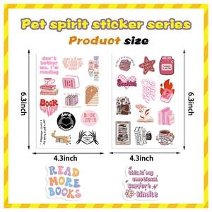 Pink Bookish sticker set with reading themes, dimensions 6.3x4.3 inches for DIY decor