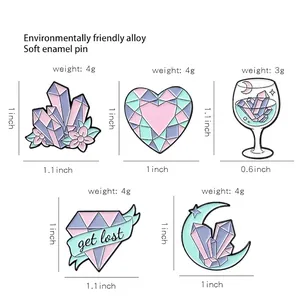 5-piece crystal heart and moon enamel pin set in eco-friendly alloy with size dimensions