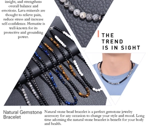 Detailed view of 6mm natural gemstone beads necklace in matte black and gray mineral stones