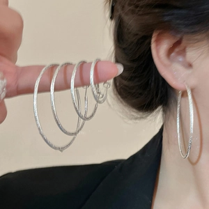 Detailed comparison of silver hoop earrings in multiple sizes with a glittery matte finish