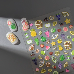 3D holographic fruit nail art stickers with pineapple and strawberry designs for summer