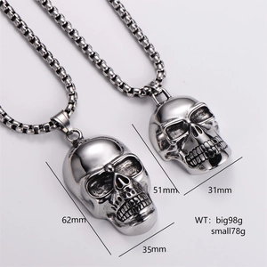 Skull Pendant Necklace 316L Stainless Steel Punk Hip Hop Gothic Retro Jewelry Halloween Gift For Men Women