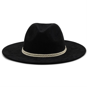Klassischer schwarzer Western-Cowboyhut aus Wildleder mit beige geflochtener Kordelverzierung