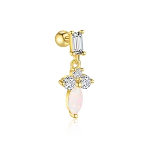 S925 silver opal stud earrings with marquee cut stones and sparkling cubic zirconia stones