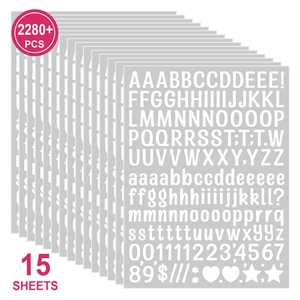 Detail of 15 sheets white alphabet and number stickers set with 2280 plus characters