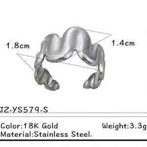 Irregular wave design stainless steel ring for women with silver finish and 18K gold plating