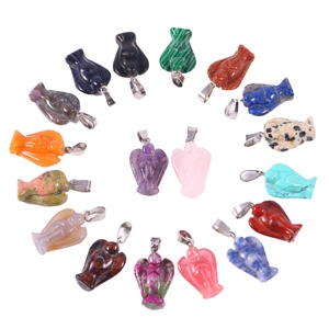 Carved Angel Pendant Natural Gemstone Crystal Healing Stone Reiki DIY Jewelry Making Accessories With Metal Bail