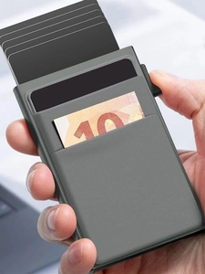 Slim RFID metal wallet with automatic pop-up mechanism and matte leather card holder