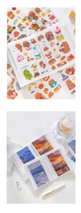 Detail of white translucent photo album with multiple pockets for stickers and photos