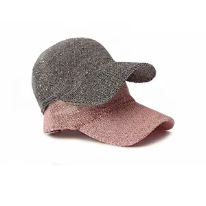 Fashionable sequined knit baseball cap for women in grey and purple with mesh texture