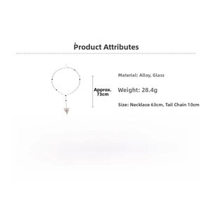 Guide des tailles collier perles noires et pendentif cœur, longueur 73cm, poids 28.4g