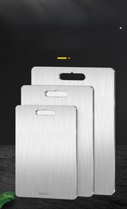 Three-piece set of SUS304 stainless steel cutting boards with brushed texture finish