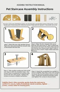 Detailed assembly guide with parts list and step-by-step setup for wooden pet stairs