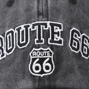Washed dark grey Route 66 baseball cap with vintage embroidered shield logo