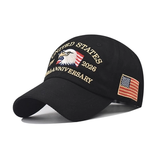 Black cotton 250th anniversary baseball cap with 3D eagle embroidery and USA flag patch