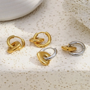 Boucles d'oreilles cœur en acier inoxydable doré 18K en tons or et argent mélangés