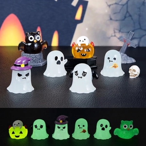 Luminous Halloween miniature resin figurines featuring owls and ghosts for micro landscape