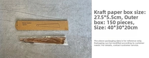 Détail de spatule en bois d'acacia avec cordon et sa boîte en papier kraft brun