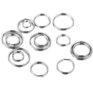Polished silver stainless steel split rings in various sizes for DIY jewelry and keychains