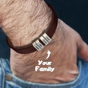 Bracelet En Cuir Pour Homme Avec Perles Coulissantes En Acier Inoxydable Bracelet De Mode Minimaliste Réglable