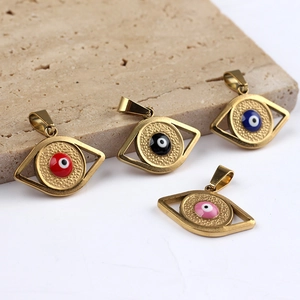 Set of four colorful Evil Eye charms in gold finish for DIY jewelry making