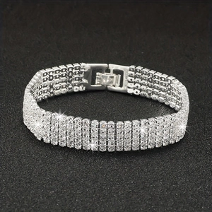 Luxurious five-row rhinestone silver tennis bracelet with elegant folding clasp for women