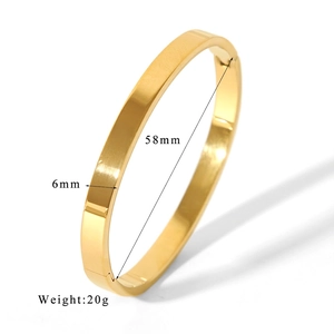 Polished 18K gold-plated titanium steel bangle with 58mm inner diameter and 6mm width