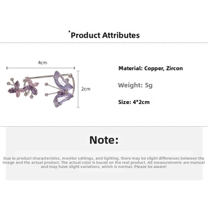 Detailed view of purple zircon butterfly ear cuff with 4x2cm dimensions and 5g weight info