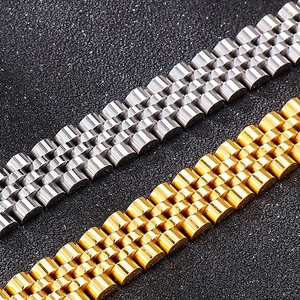 Classic stainless steel watch band in silver and gold presidential chain link style