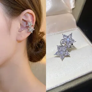 Double Star Zircon Ear Cuff Copper Silver Color Non Pierced Luxury Fashion Jewelry For Women