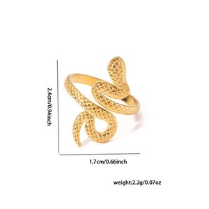Detailed size chart showing height and width of 18K gold plated twisted snake ring