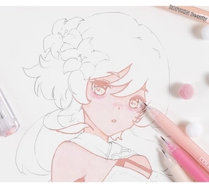 Macro detail of fine tip skin tone marker pens for anime drawing on sketch paper