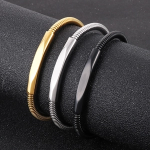 Elastic stainless steel woven mesh bracelets in gold, silver, and black finish