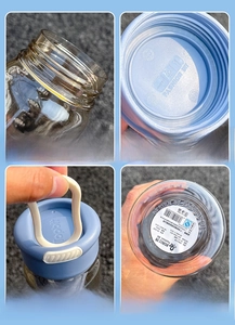 Detail of 650ml sports bottle with leak-proof seal, wide mouth and folding handle