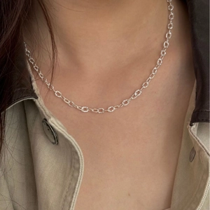 Minimalist Alloy Clavicle Chain Necklace Hammered Textured Interlocking Oval Rings Geometric Cold Style For Women