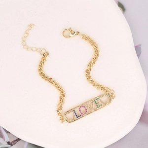 Gold-plated star bracelet with colorful zircon LOVE charm and heart design on stone base