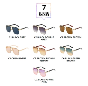 Showcase of seven diverse color options for metal half-frame sunglasses with gradient lenses