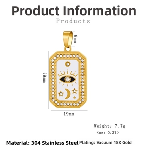 Detailed specs of 18K gold plated stainless steel rectangle pendant with moon and stars