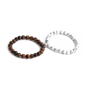 Natural Stone Beaded Bracelets Tiger Eye White Turquoise Heart Magnetic Clasp Elastic Couple Romantic Jewelry Gift