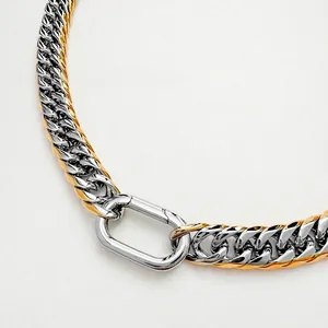 9mm two-tone Cuban link necklace with stainless steel gold plating and carabiner lock