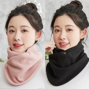 Plush fleece neck warmer with snap buttons in pink and black for autumn winter warmth