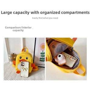 Internal view of the yellow duck toddler backpack showing its spacious storage capacity
