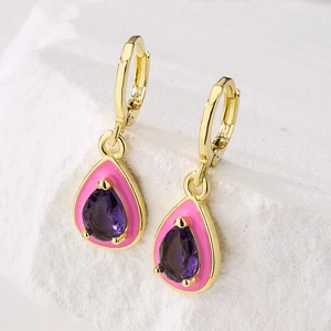 Teardrop Hoop Earrings Copper Gold Plated With Zircon And Enamel Bohemian Vintage Style For Women Elegant Jewelry