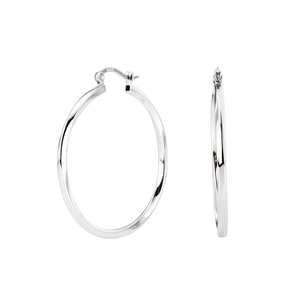 Detailed view of silver S925 sterling silver hoop earrings with hollow twist texture