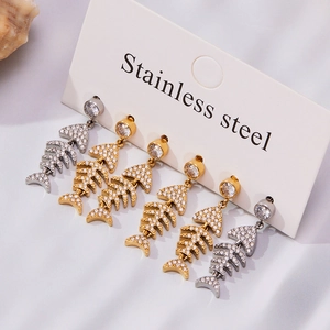 Boucles d'oreilles chic arête de poisson en acier inoxydable doré et argenté