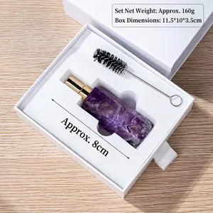 Set de frasco de perfume de amatista natural con tapa dorada y caja de regalo incluida