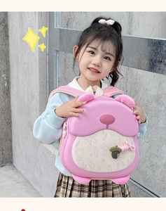 Pink cartoon hard shell toddler backpack with cute ears and acorn detail for girls
