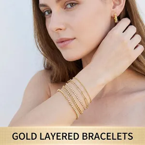 Gold Layered Bracelets For Women Copper Plated Cuban Link Paperclip Chain Adjustable Boho Jewelry