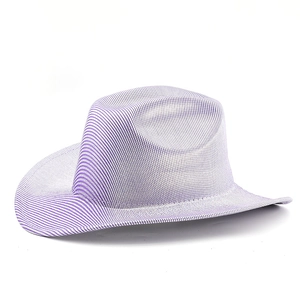 Western cowboy hat with purple and white twill pattern and wide brim for parties