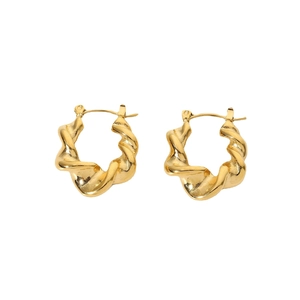 Polished gold twisted hoop earrings in stainless steel for women with geometric design